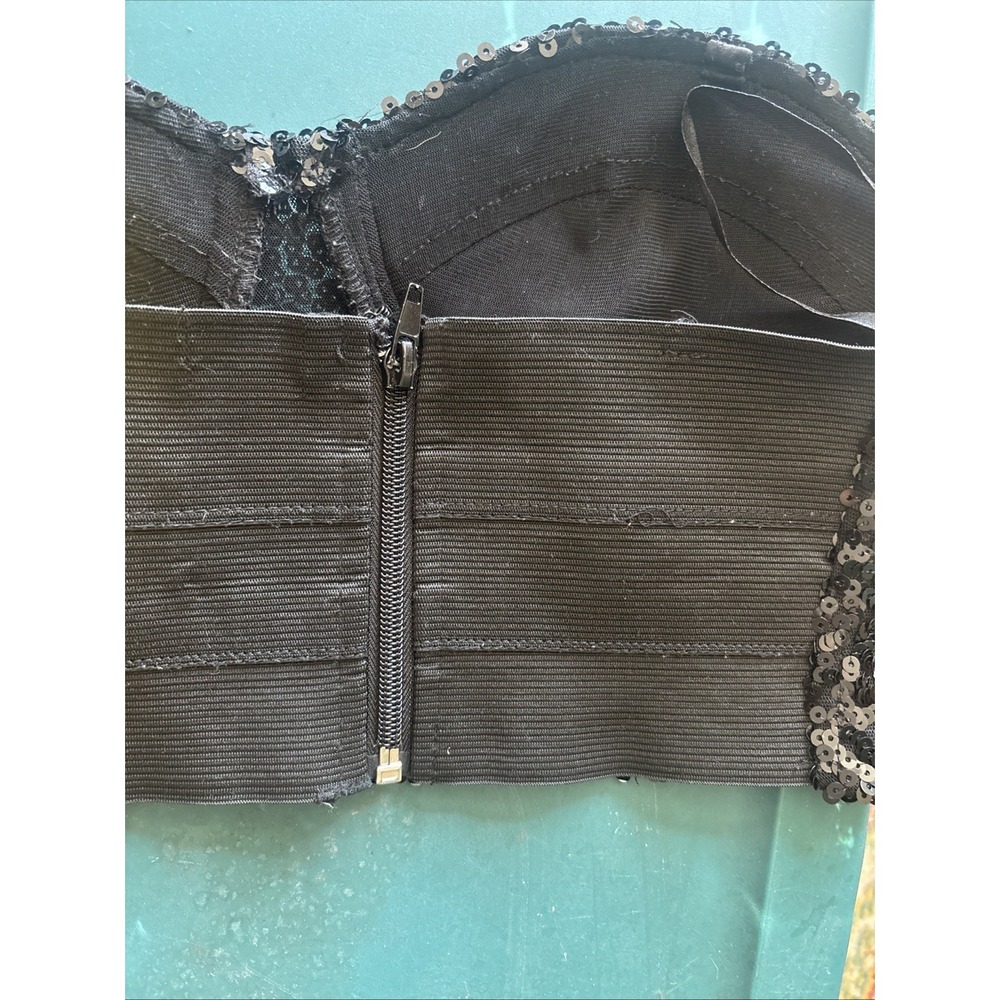 WET SEAL Tube Crop Top Bra Bustier Black Sequin Club Dance Women's Medium‎ - Picture 4 of 8